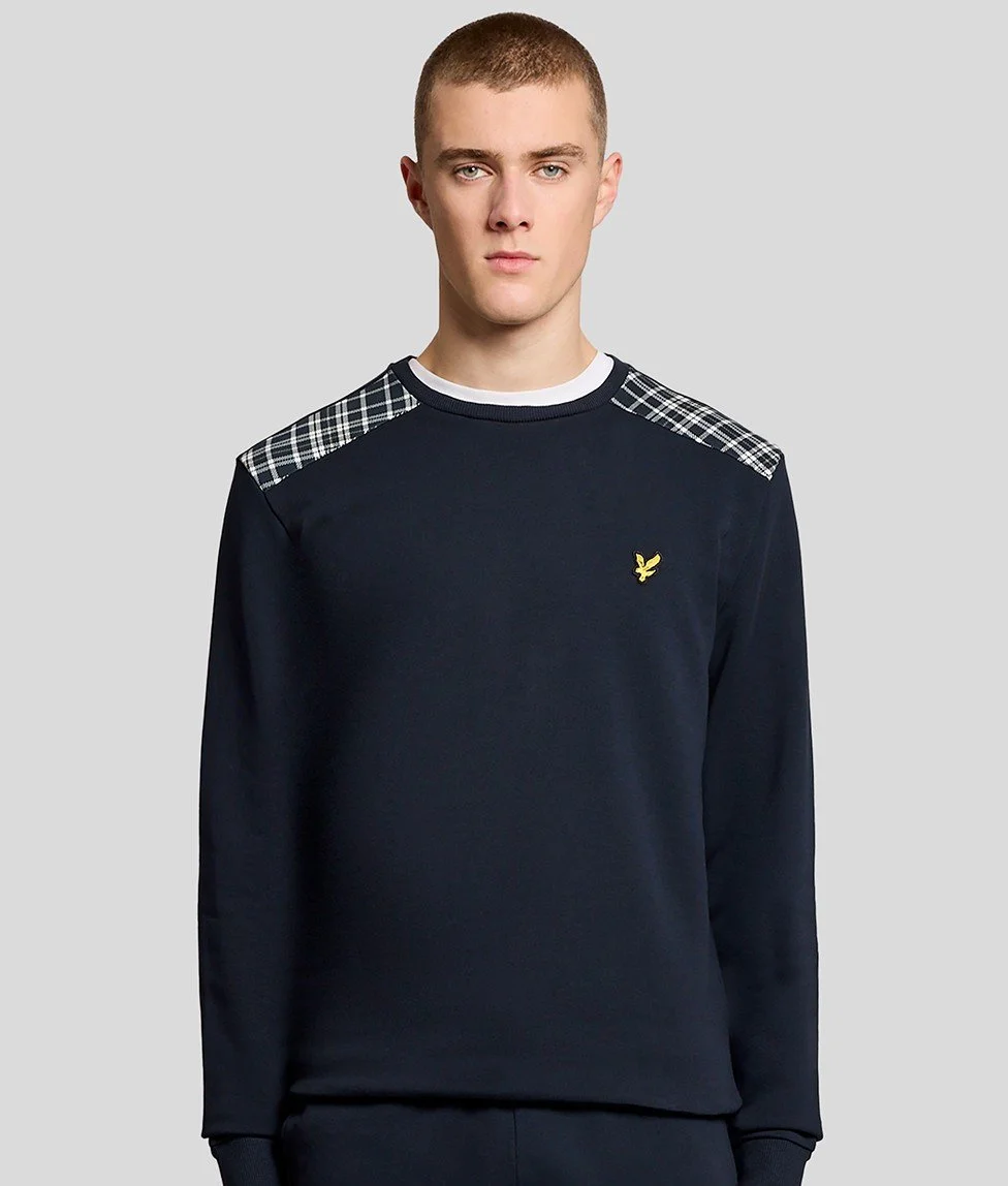 LYLE & SCOTT "Arcadian" Check-Panel Sweatshirt- NAVY