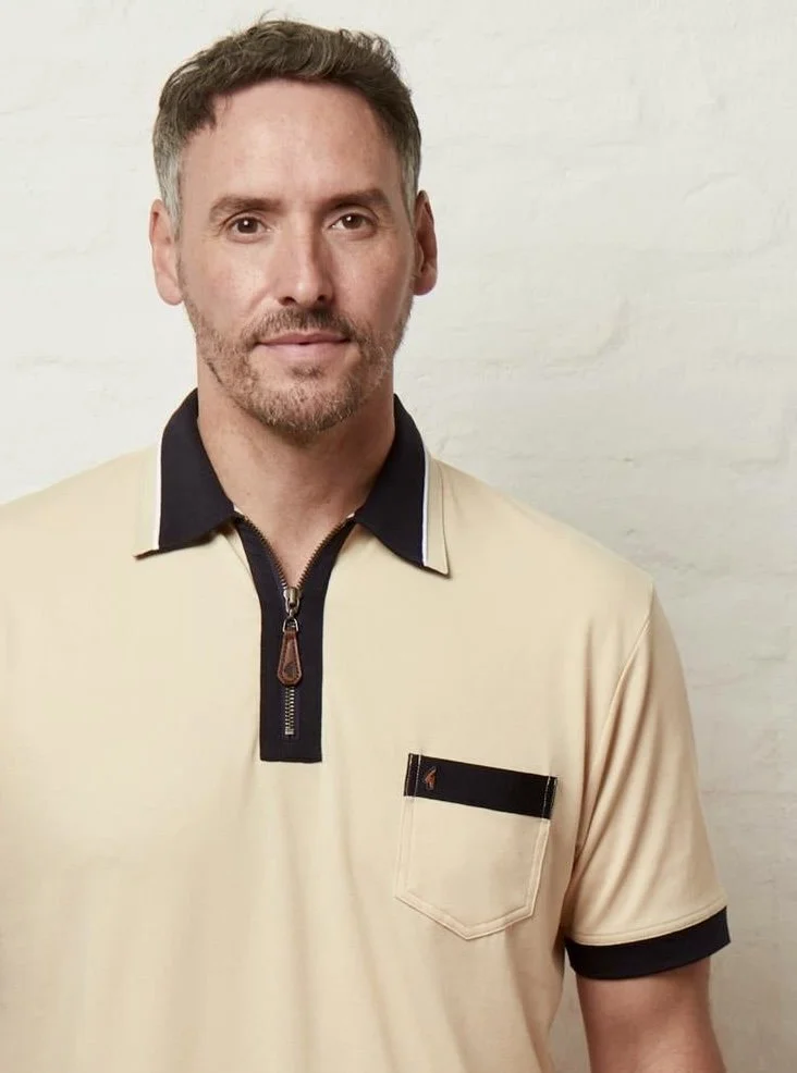 SIZE M ONLY- GABICCI COLLEZIONE Zip Polo- LEMON