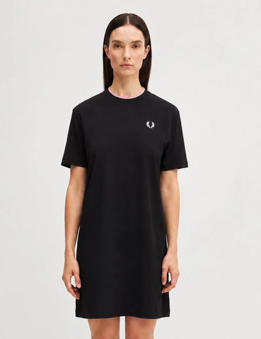 SIZE 10 & 16 ONLY- FRED PERRY Tipped Pique Dress- BLACK