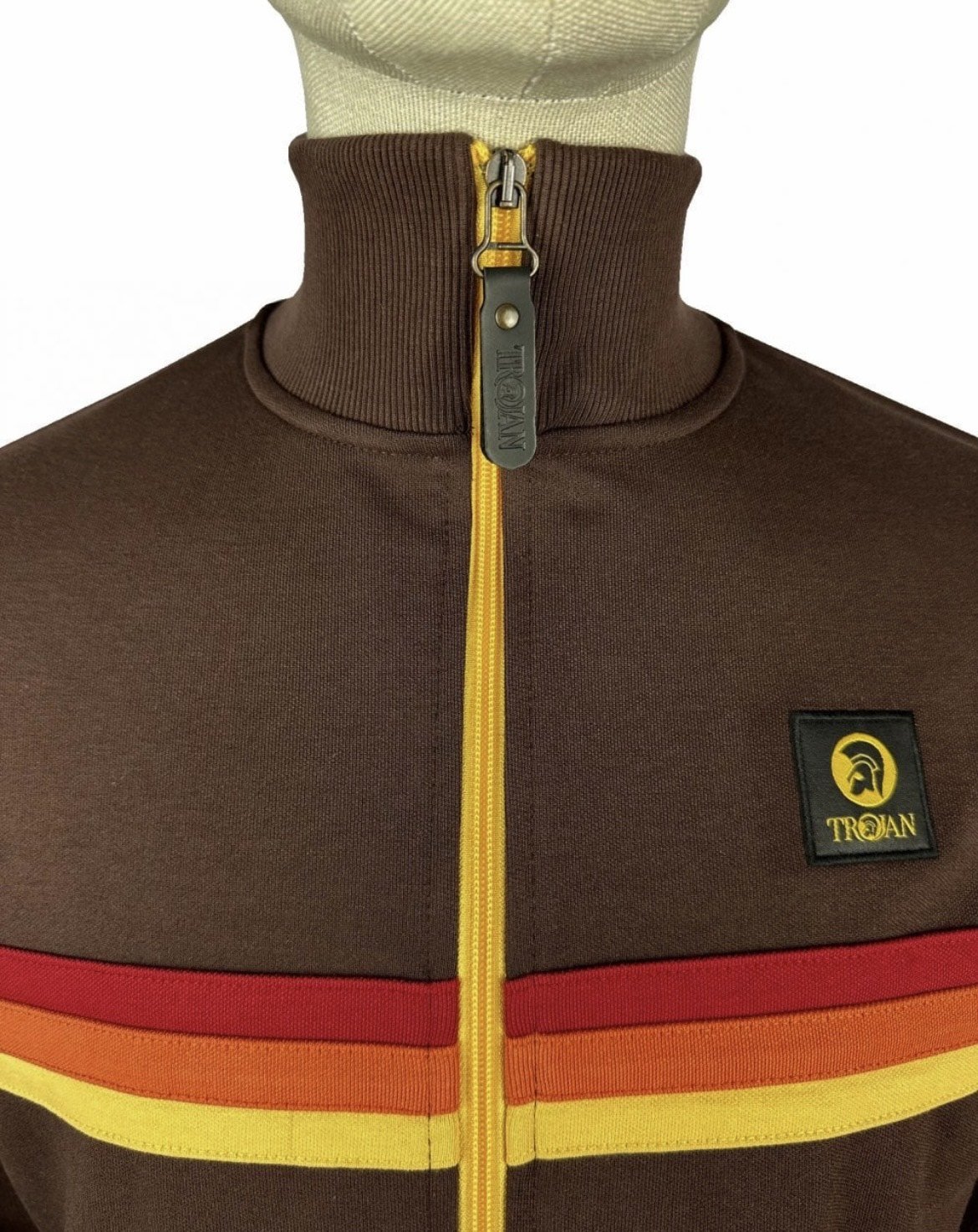 SIZE XXL ONLY-TROJAN Premium Retro Chest Stripe Tracktop- CHOCOLATE
