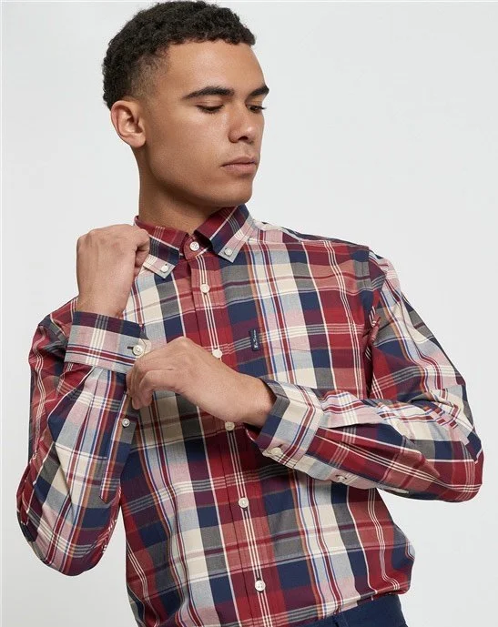 BEN SHERMAN Premium L/S Bold Check Shirt- RED