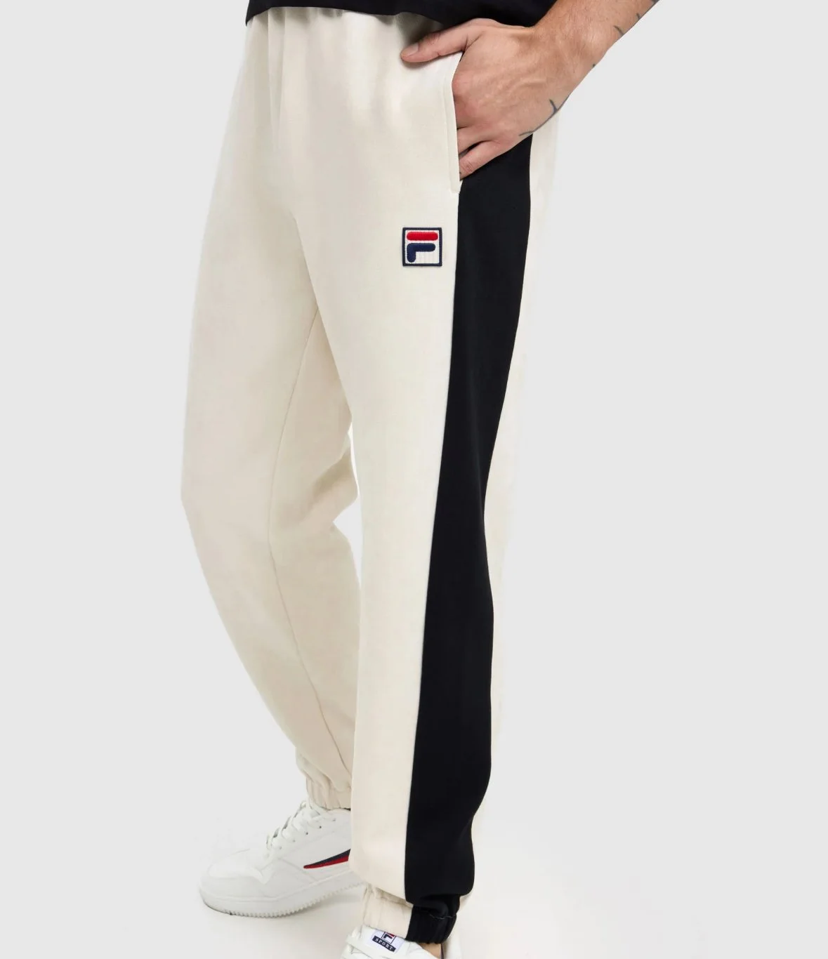 FILA VINTAGE Premium Faux-Suede Colour Block Pant- ECRU