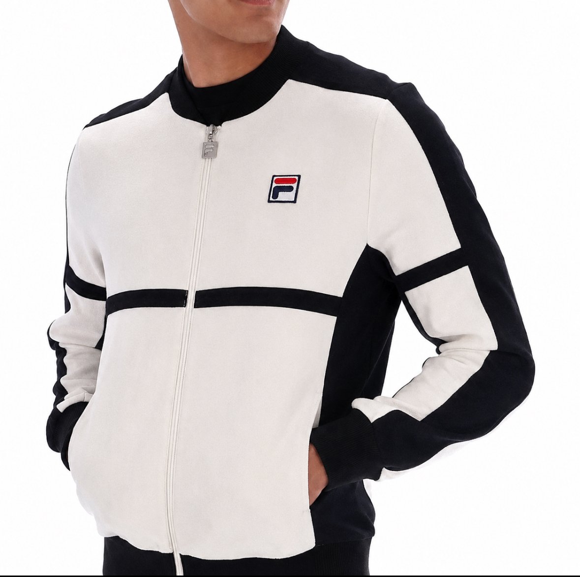 FILA VINTAGE Premium Faux-Suede Panel Jacket- ECRU