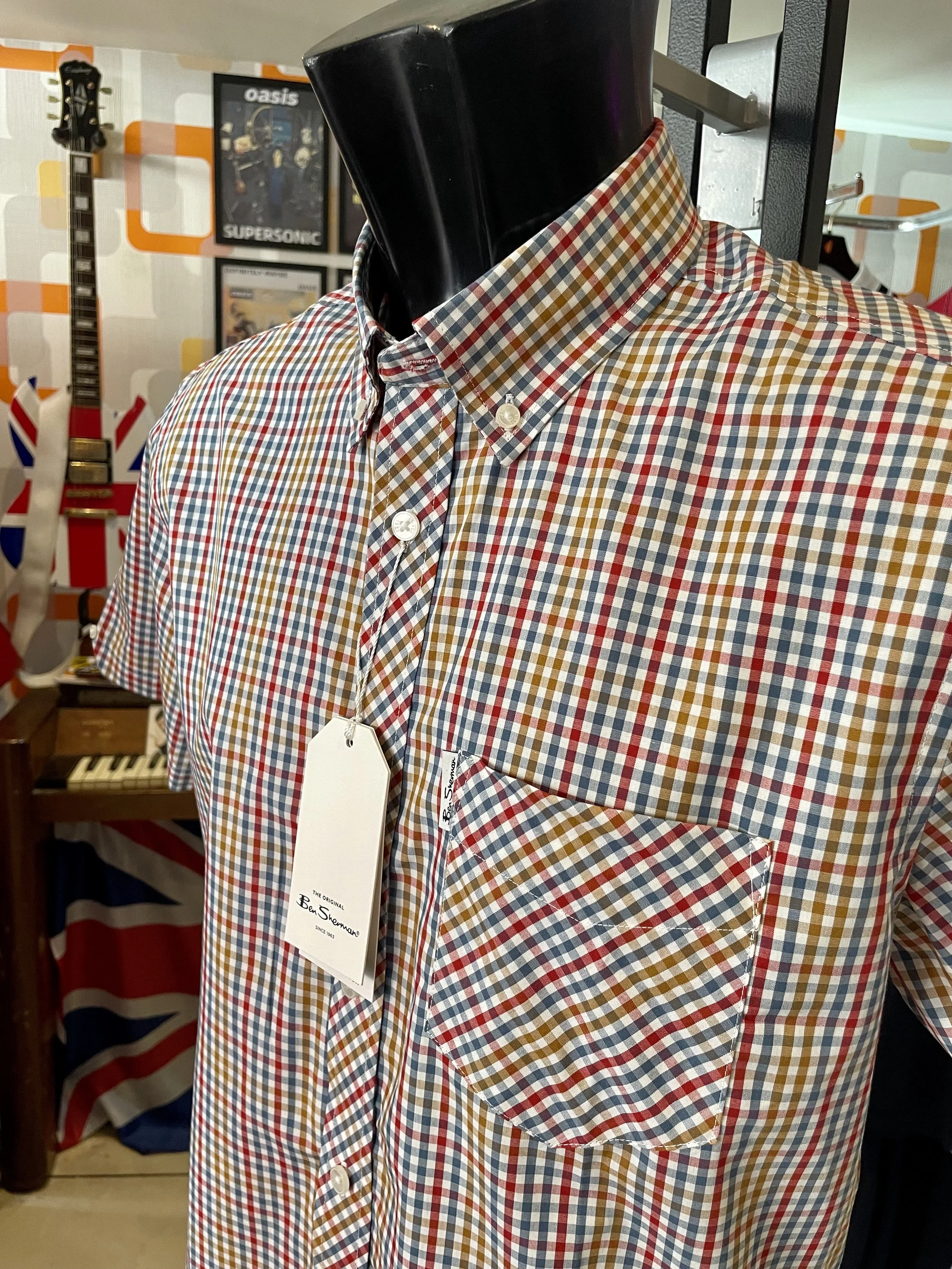 SIZE L & XL ONLY- BEN SHERMAN S/S Gingham Check Shirt- SNOW WHITE