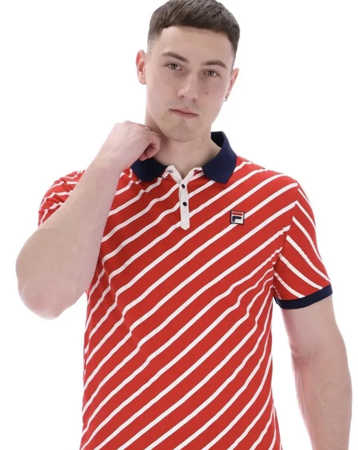 FILA VINTAGE Bias-Stripe Polo- FILA RED