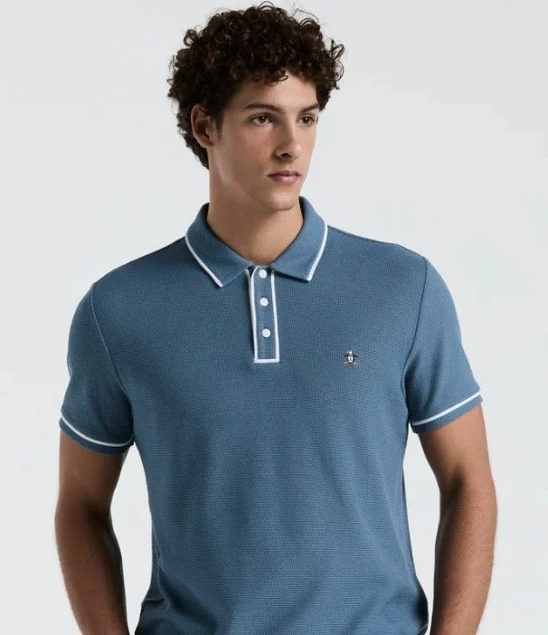 ORIGINAL PENGUIN "Earle" Waffle Polo- BLUE