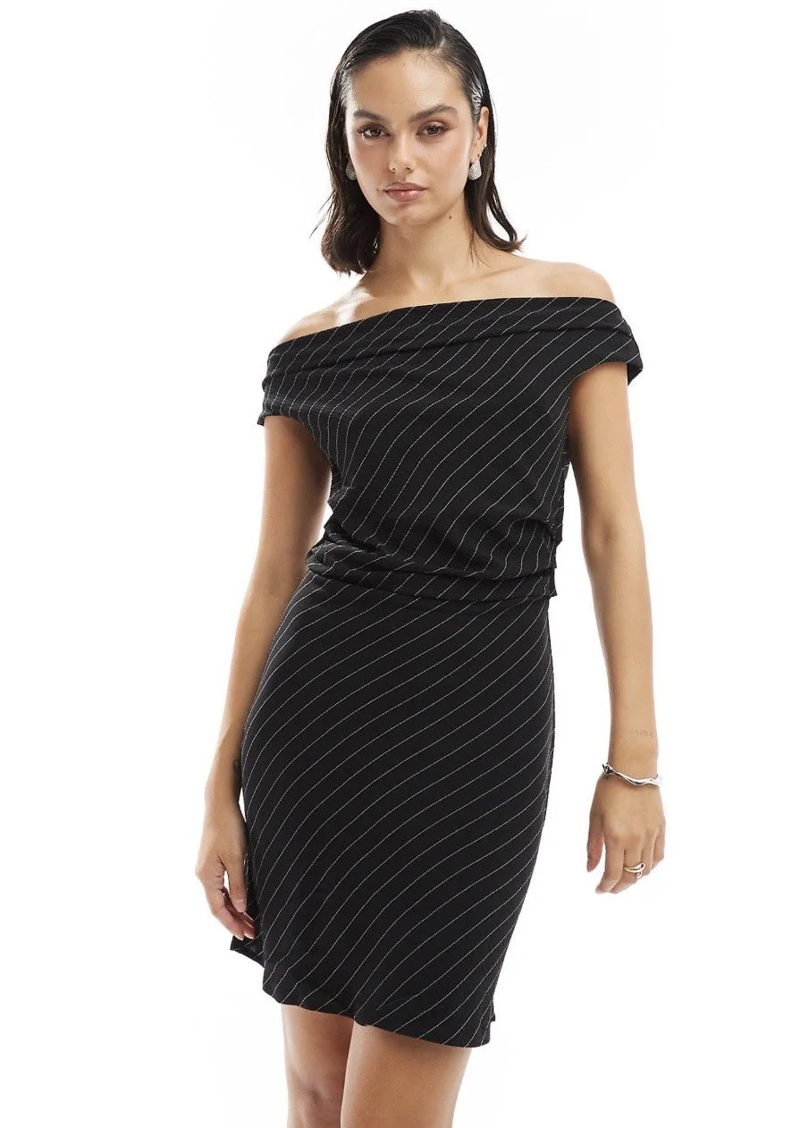 SIZE L & XL ONLY Bias Pinstripe Dress- BLACK