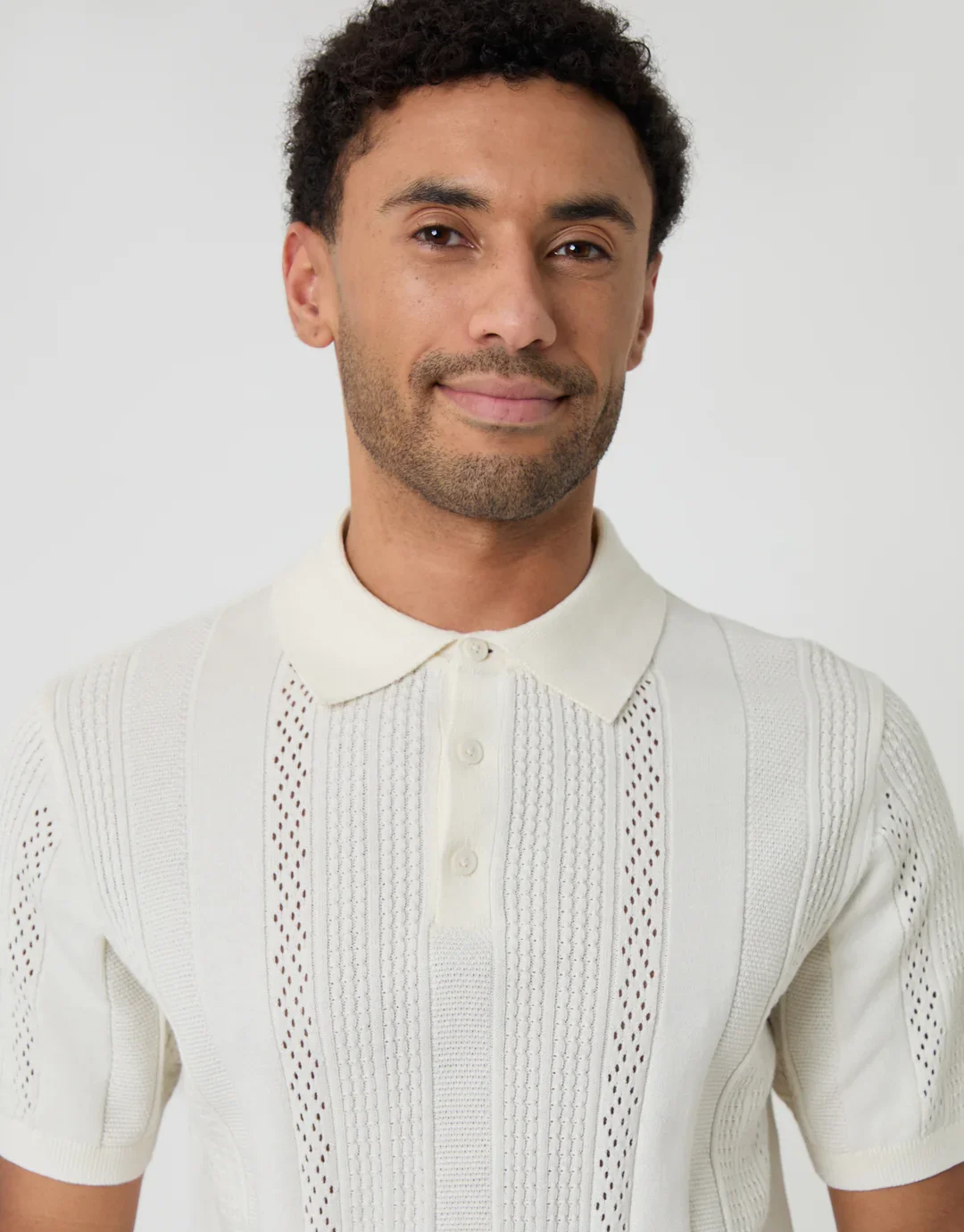 "ARCADIAN" Perforated Knit Polo- ECRU