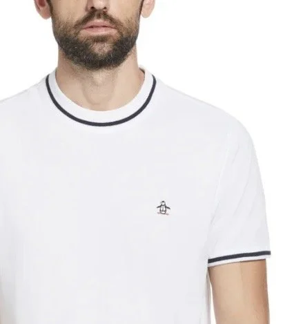 ORIGINAL PENGUIN "Icons" Crew Neck Pique Top- WHITE