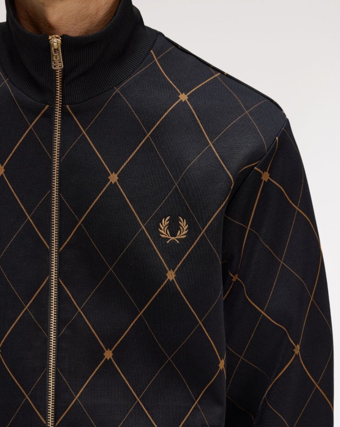 FRED PERRY Premium Diamond Track Jacket- BLACK/GOLD