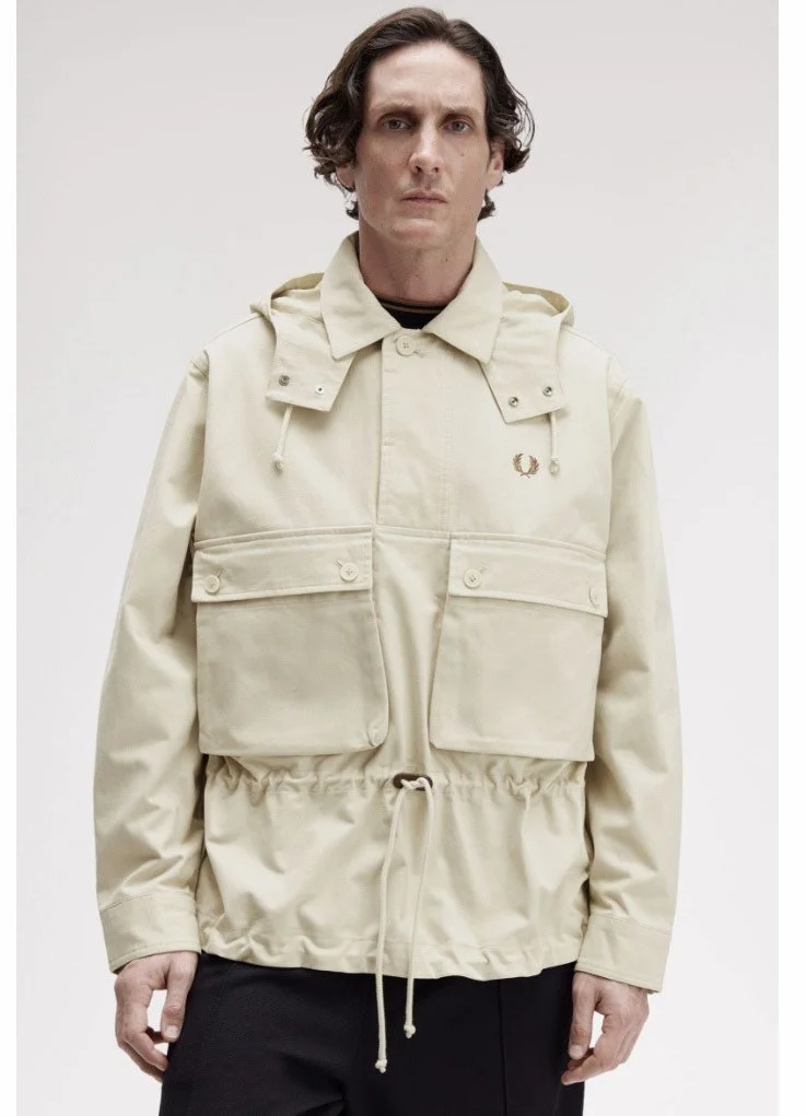SIZE XL & XXL ONLY- FRED PERRY Premium Overhead Smock Jacket- OATMEAL