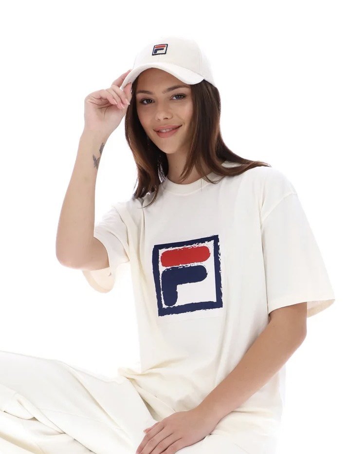 FILA VINTAGE Loose-Fit "F-Box" Crew Neck Tee- OFF-WHITE