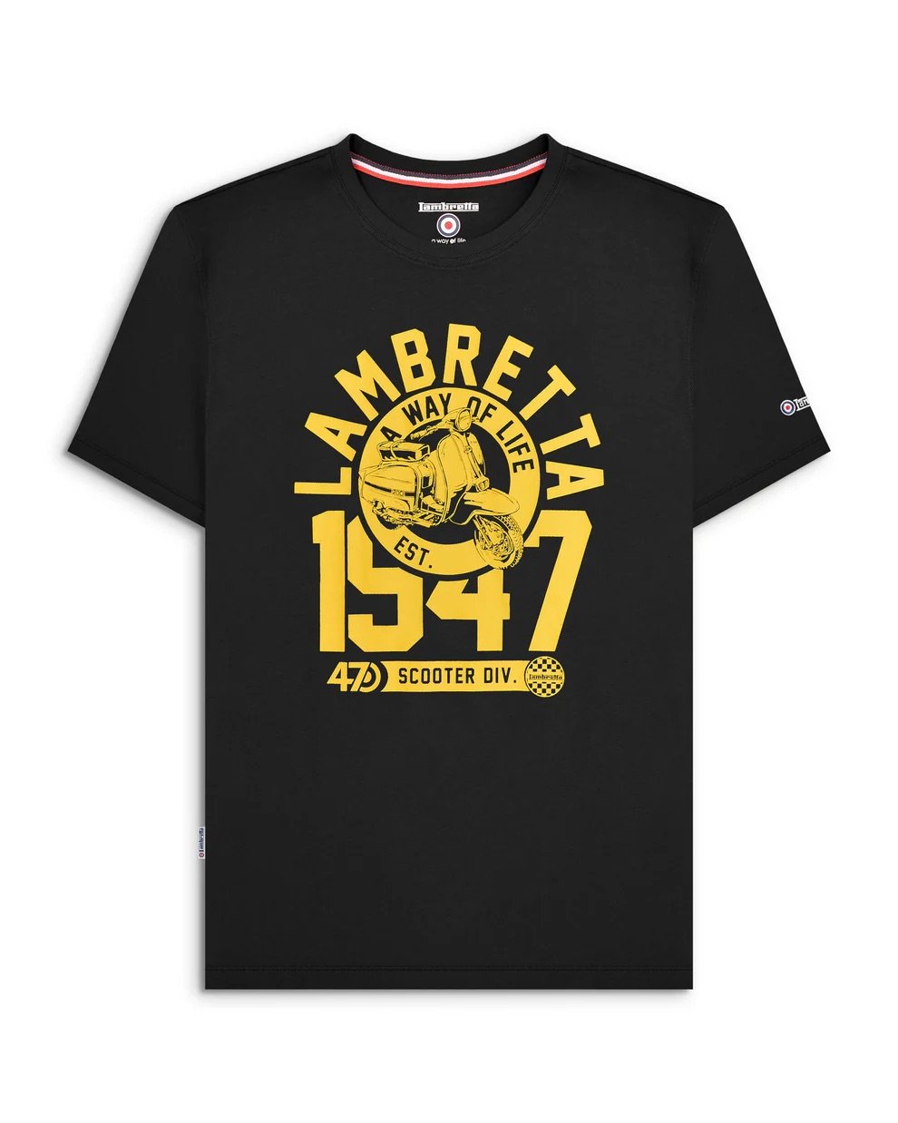 SIZE 2XL ONLY-LAMBRETTA "1947" Crew Neck Tee- BLACK