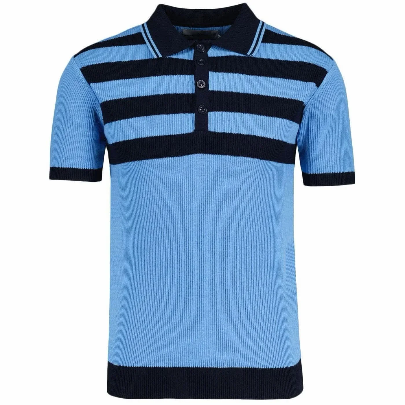 MADCAP "Terry" Knitted Striped Polo- BLUE