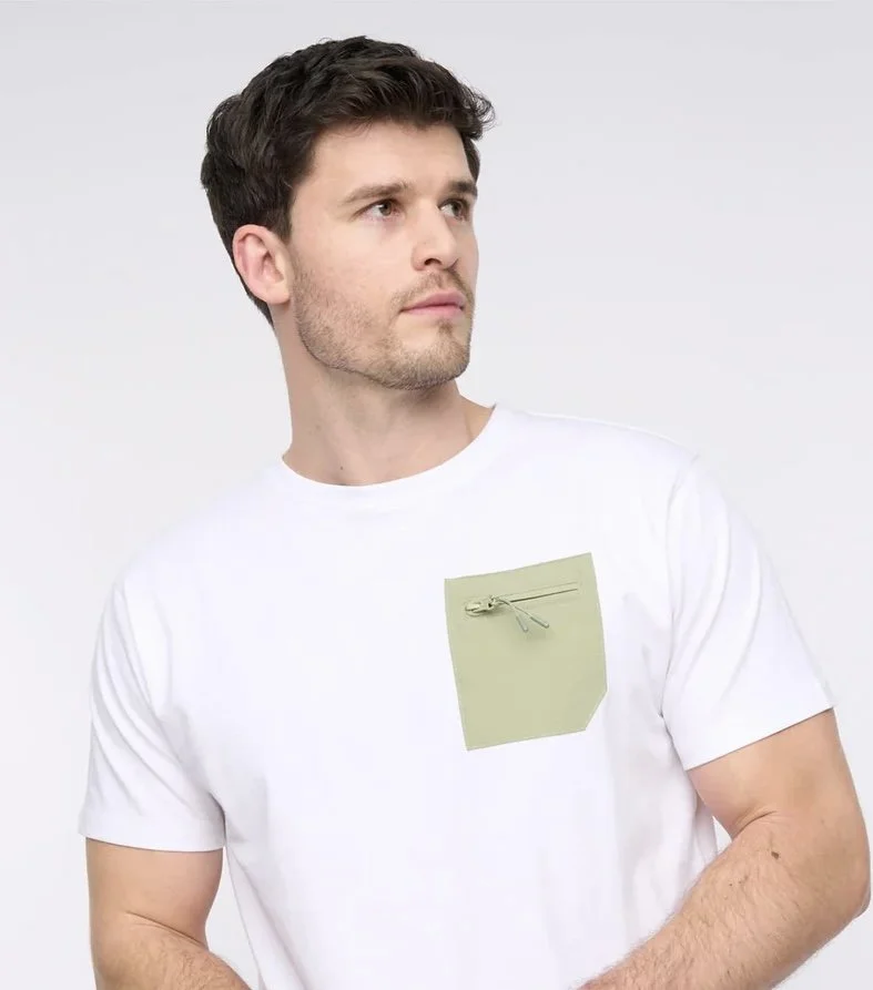 "ARCADIAN" Crew Neck Pocket Tee- WHITE
