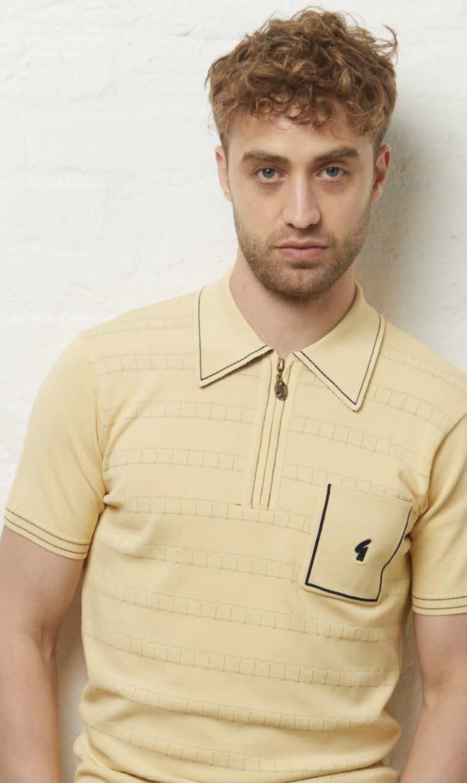 GABICCI ARCHIVE "Chris" Premium Zip Pocket Knit Polo- PINEAPPLE