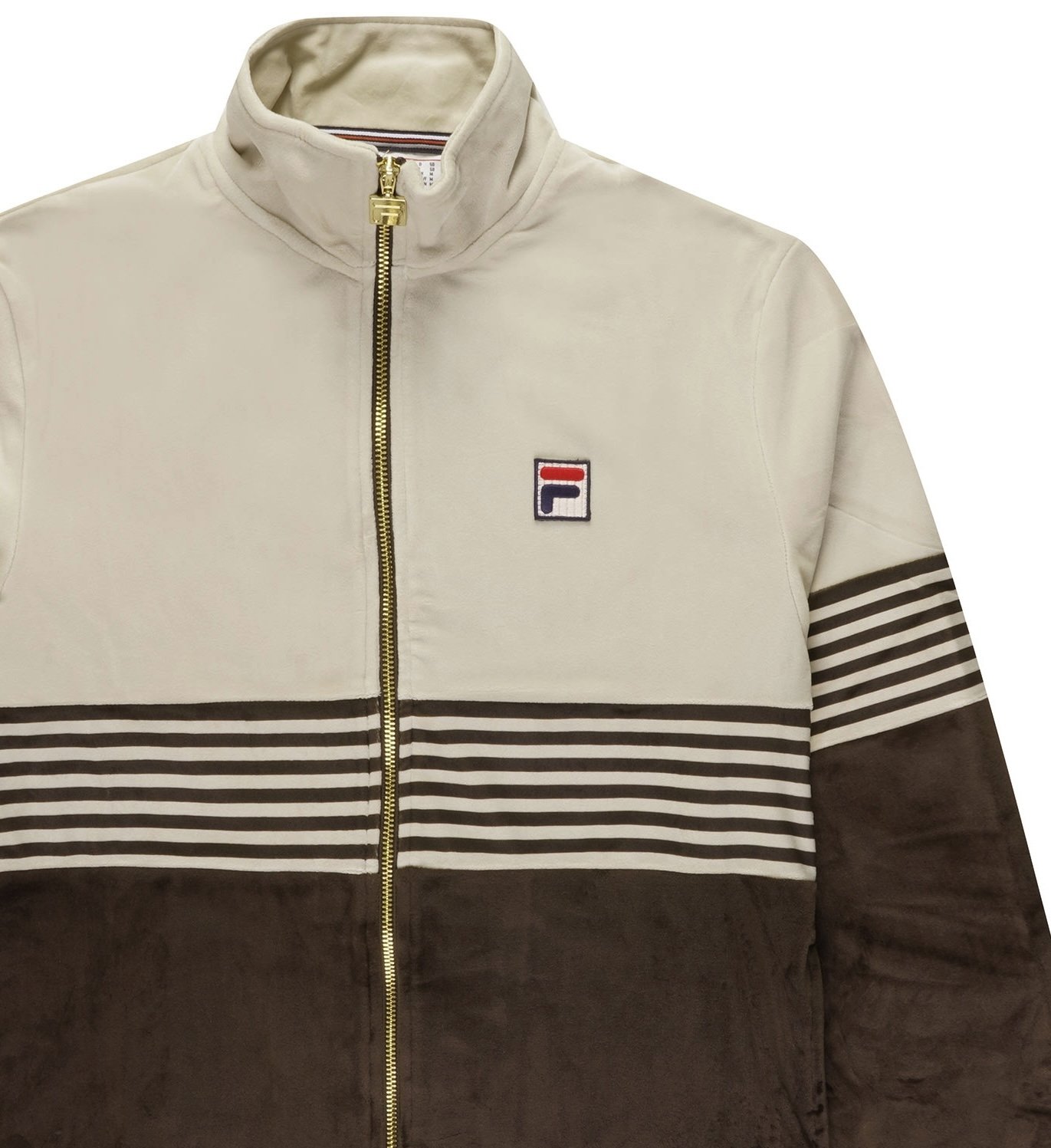 SIZE MEDIUM ONLY- FILA VINTAGE Premium Stripe Velour Tracktop- COFFEE