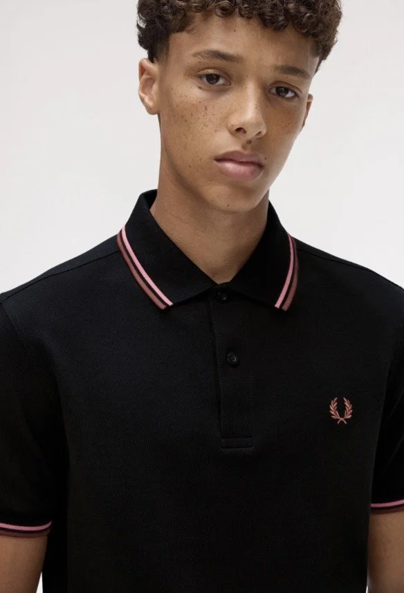 SIZE M & 3XL ONLY - FRED PERRY M3600 Tipped Polo- BLACK/PINK/BROWN
