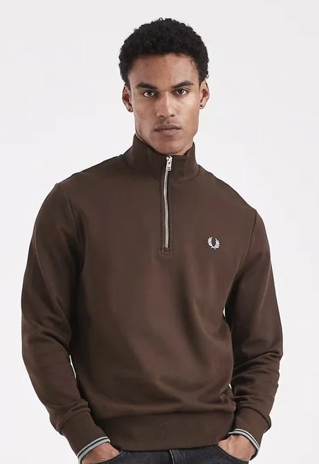 FRED PERRY 1/4 Zip Sweatshirt- BROWN