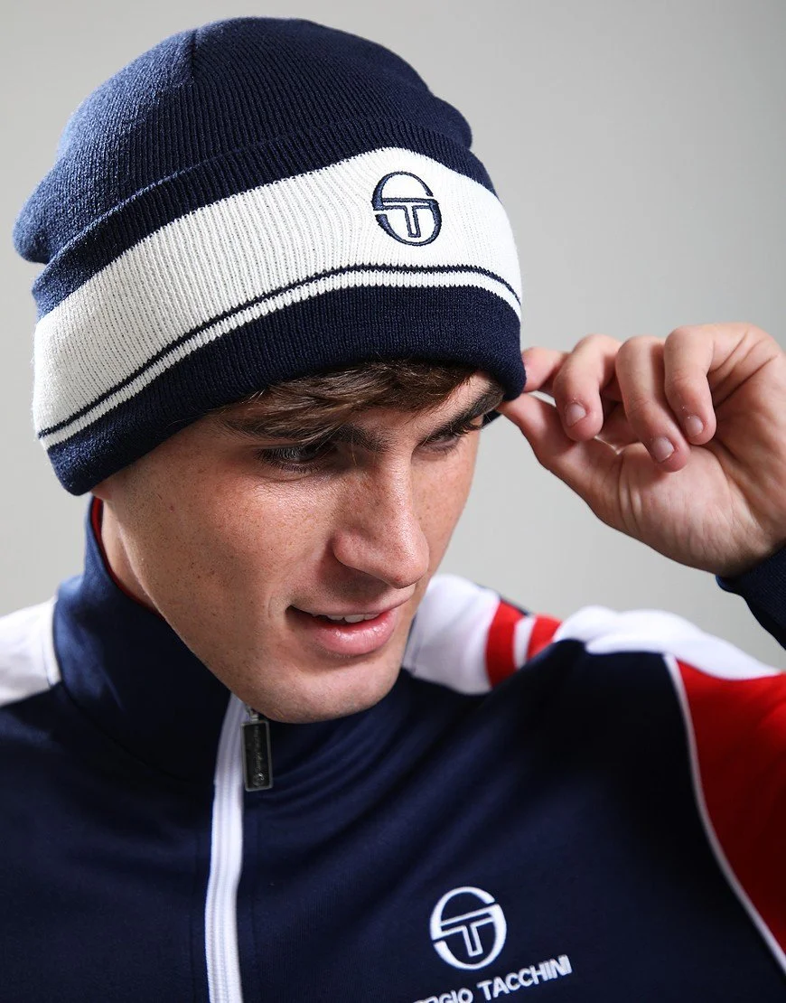 SERGIO TACCHINI Jacquard Striped Beanie- NAVY