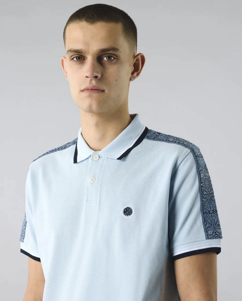 PRETTY GREEN Premium Paisley-Detail Polo- SKY BLUE