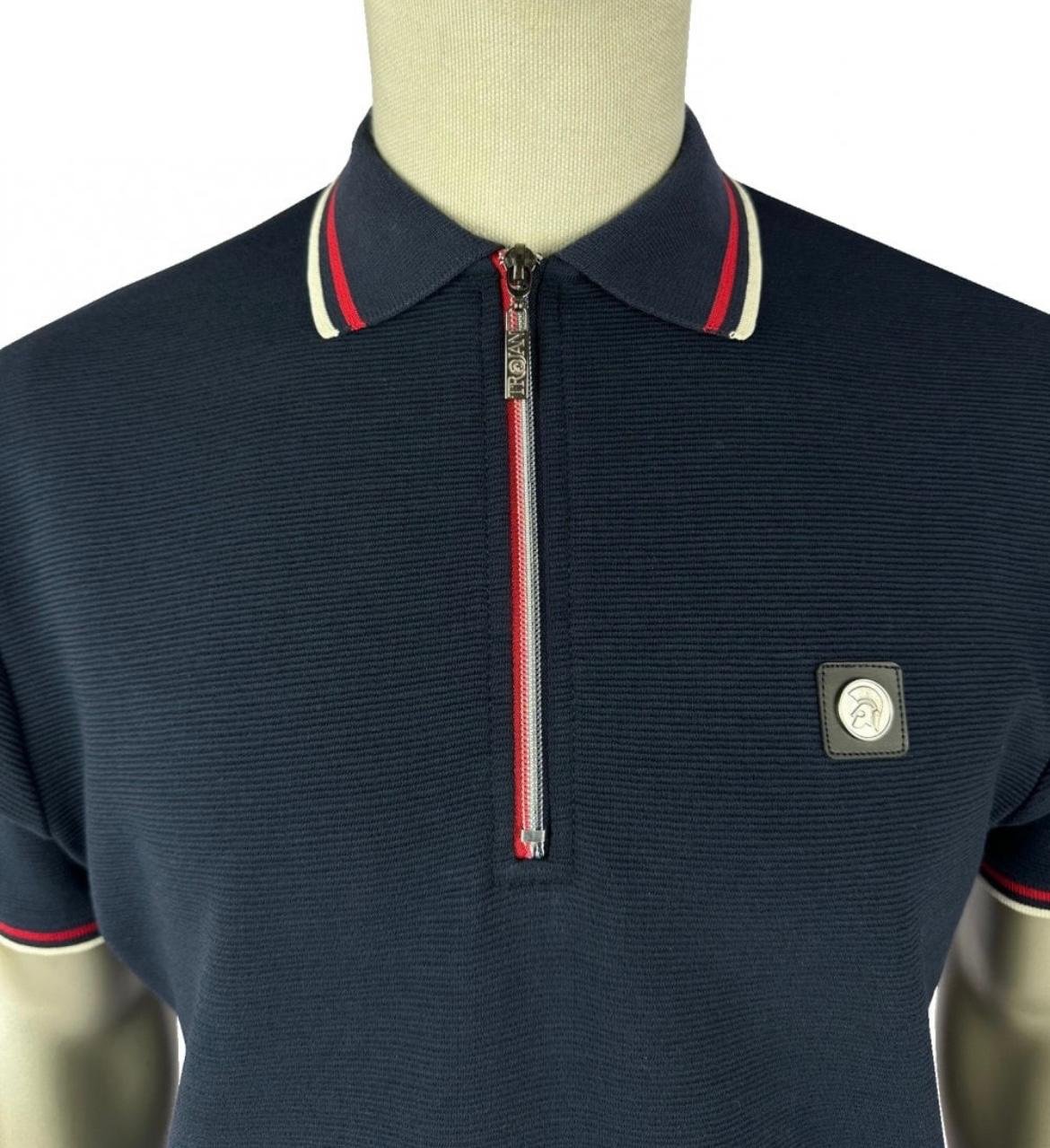 TROJAN Ottoman Rib Zip Polo -NAVY