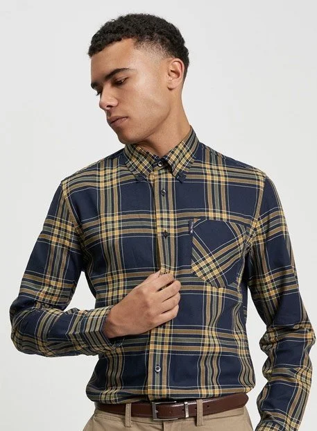 BEN SHERMAN Premium L/S Bold Check Shirt- NAVY