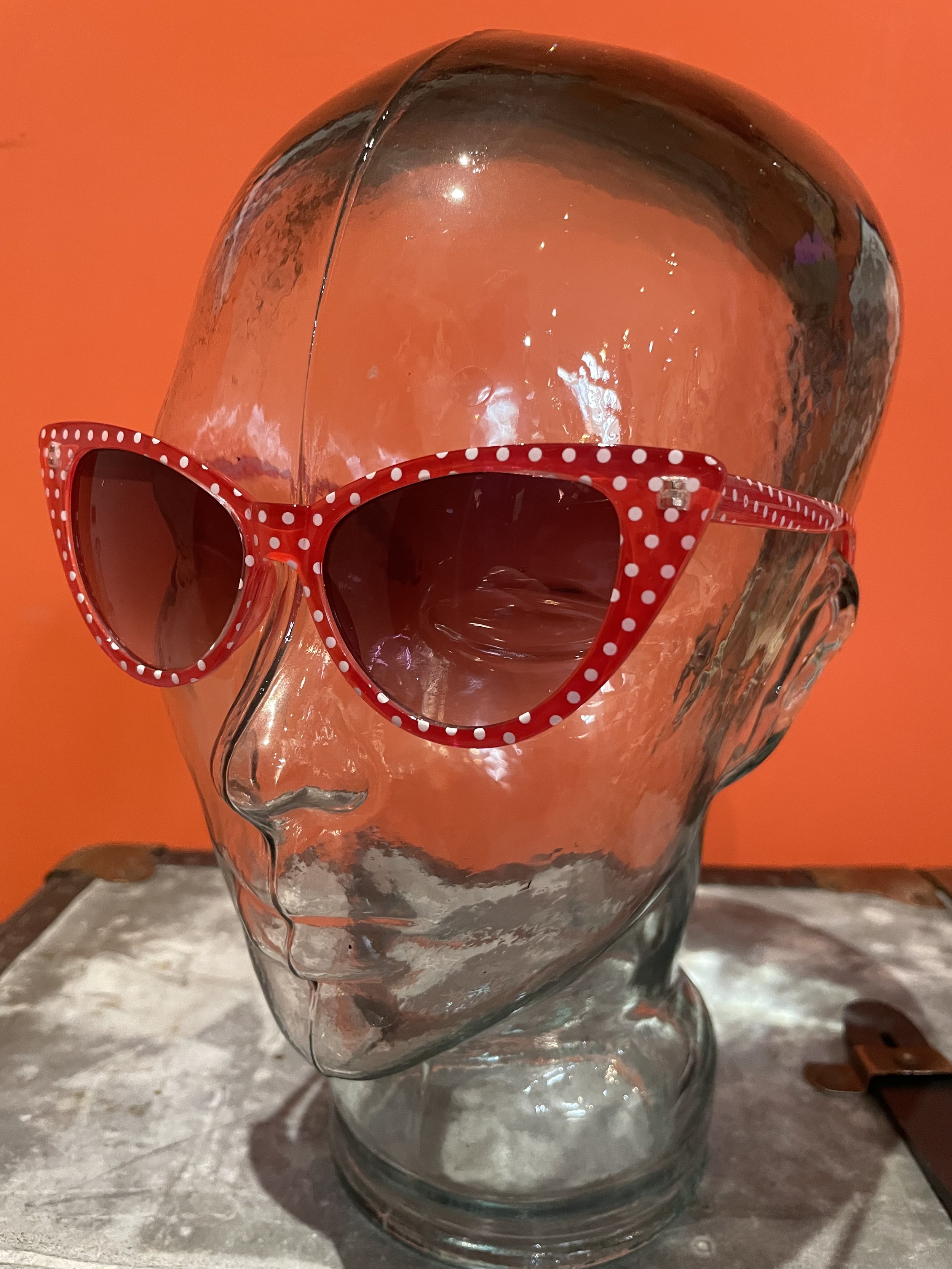 MISS ARCADE SHADES "Dotty" Polka-Dot Cats Eye Sunglasses- RED
