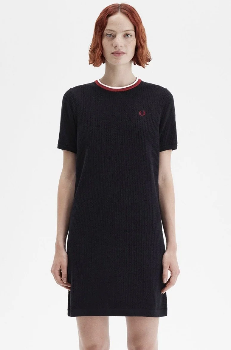 FRED PERRY Premium Pointelle Knitted Dress- BLACK