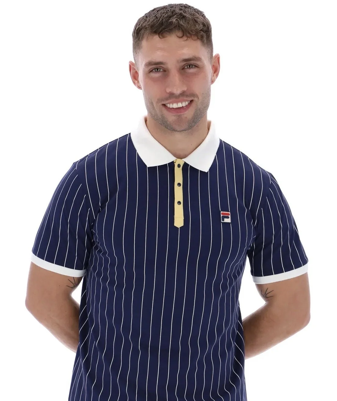 FILA VINTAGE "BB1" PinStripe Polo- NAVY/LEMON