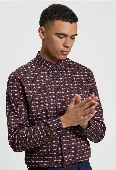 BEN SHERMAN Premium L/S Geometric Shirt- NAVY