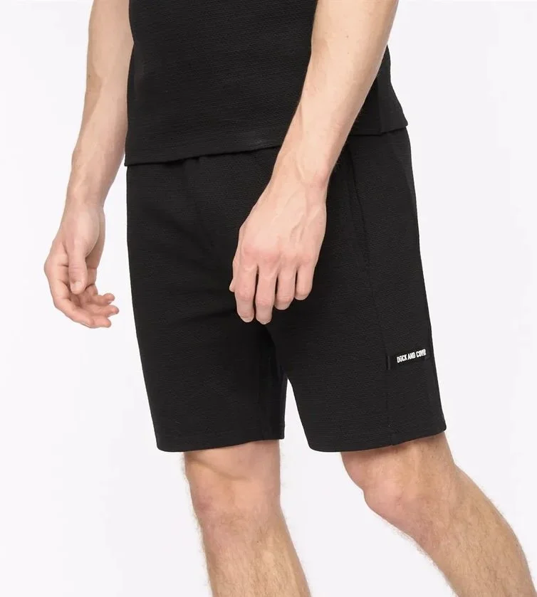 "ARCADIAN" Textured Drawstring Shorts- BLACK
