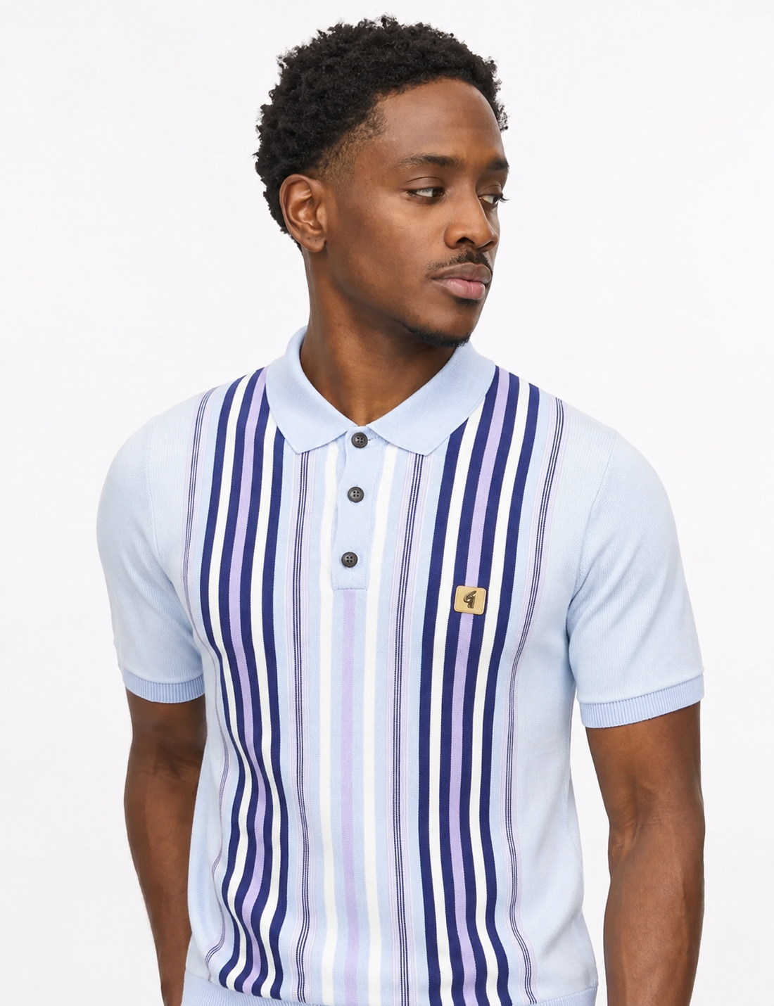 GABICCI VINTAGE "Jed" S/S Striped Knit Polo- SURF