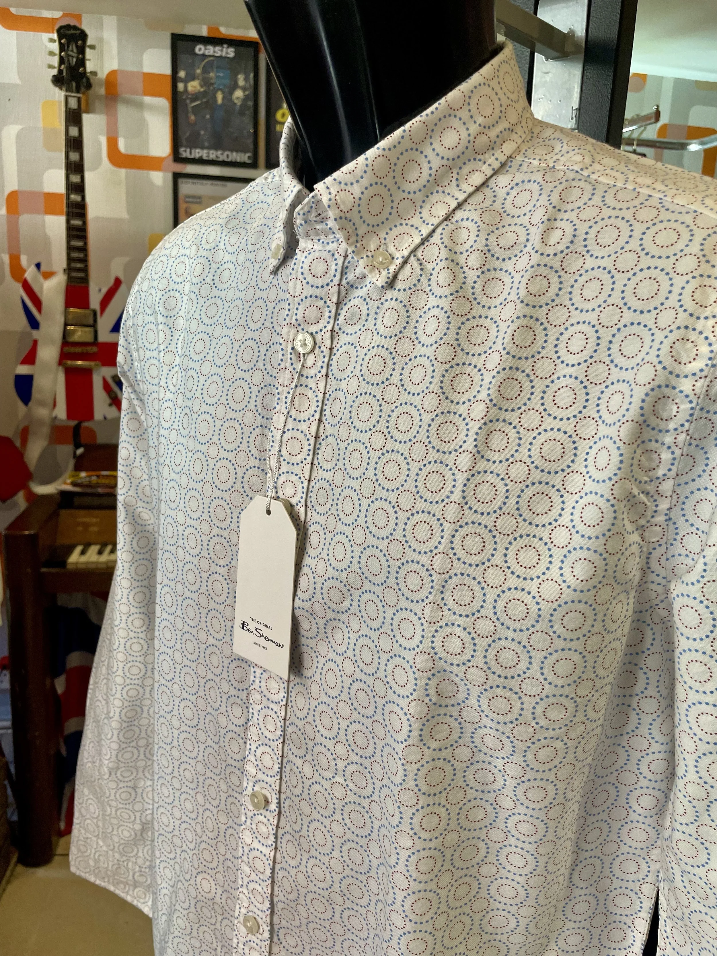 SIZE M ONLY- BEN SHERMAN L/S Geometric Shirt- SNOW WHITE