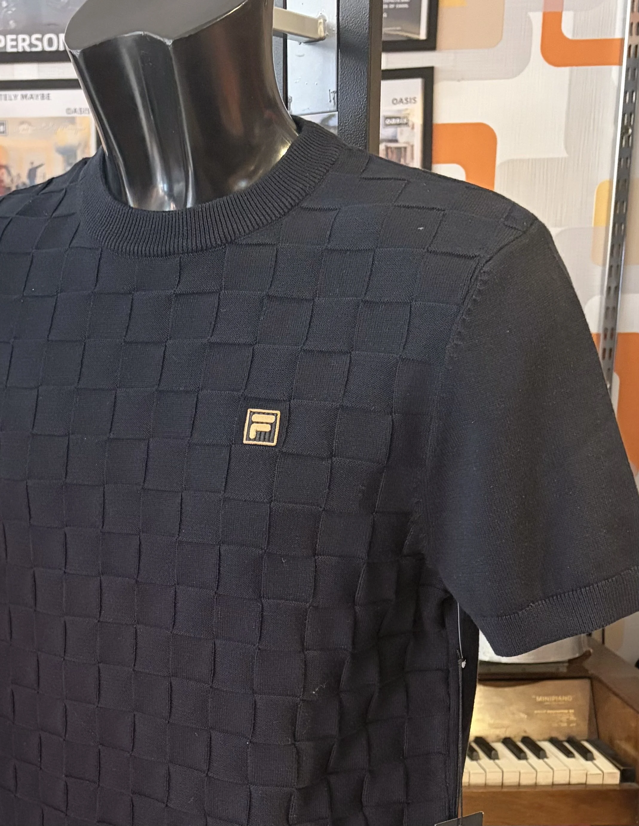 FILA GOLD Premium Basket-Weave Crew Knit- BLACK