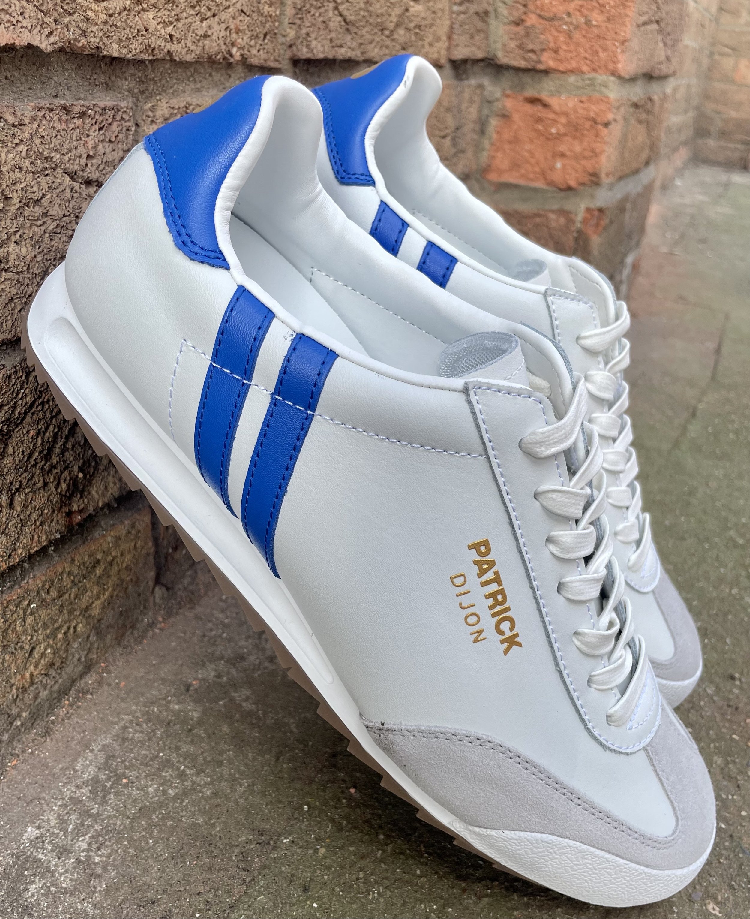 SIZE 9 & 12 ONLY- PATRICK "Dijon" Leather Trainers- WHITE/ROYAL BLUE