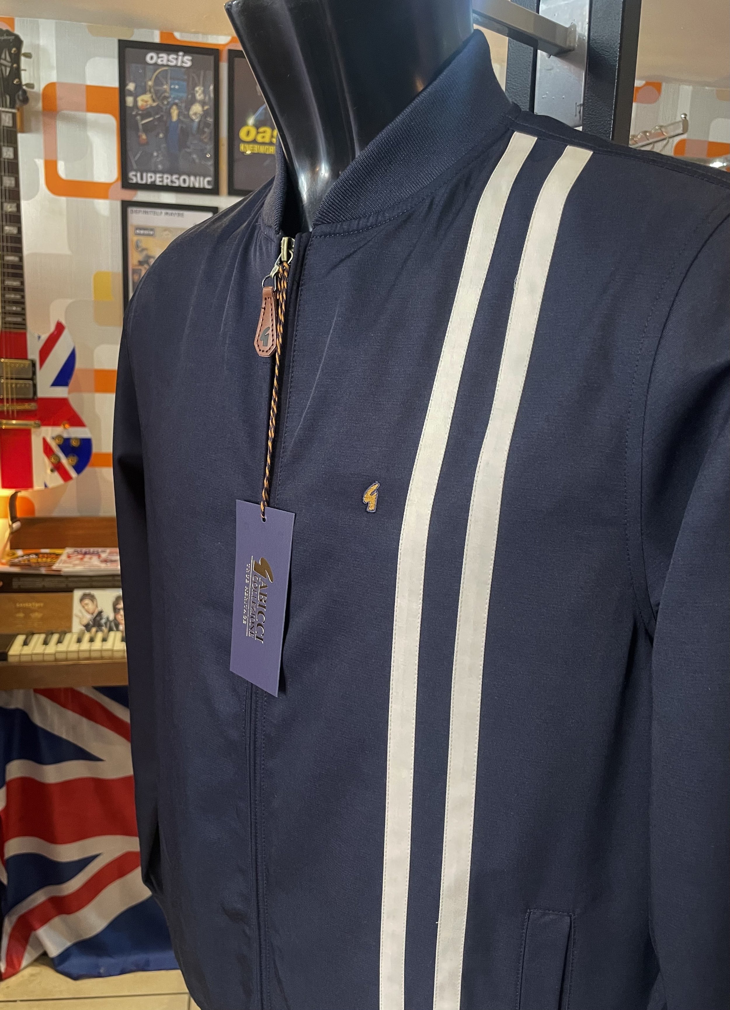 GABICCI "Collezione" Premium Racing-Stripe Bomber Jacket - NAVY