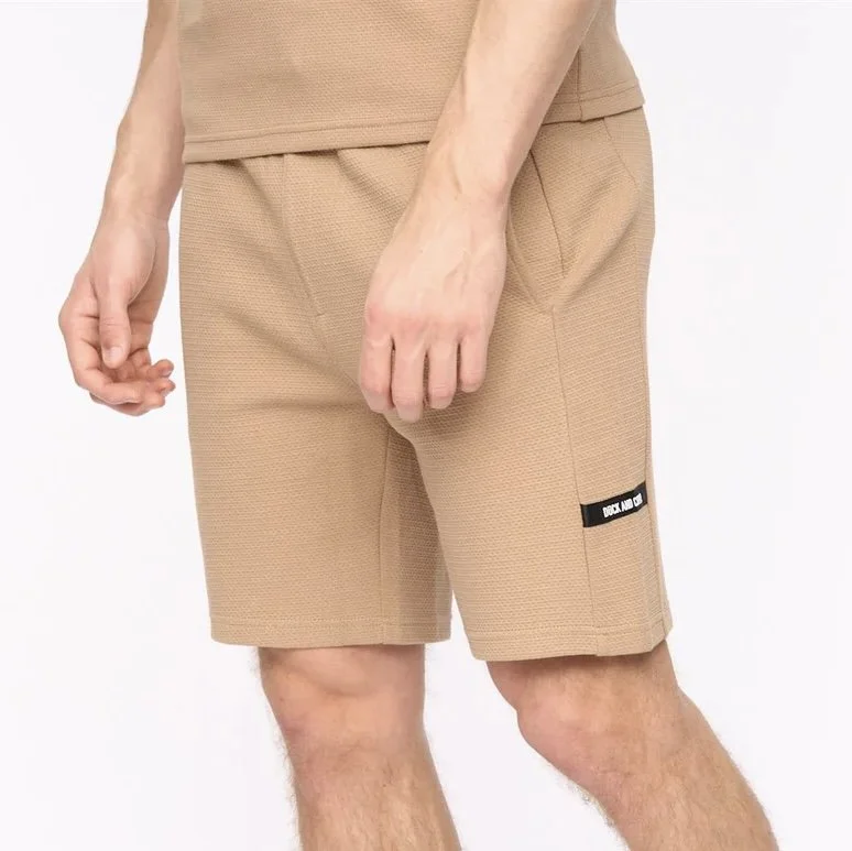 "ARCADIAN" Textured Drawstring Shorts- SAND