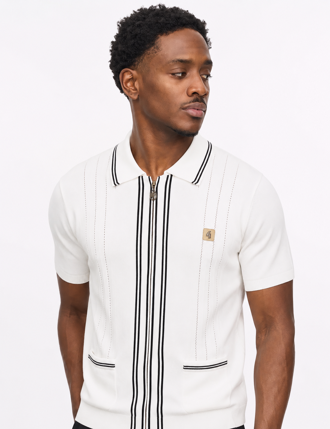 GABICCI VINTAGE "Geller" S/S Zip Yardie-Cardie - WHITE