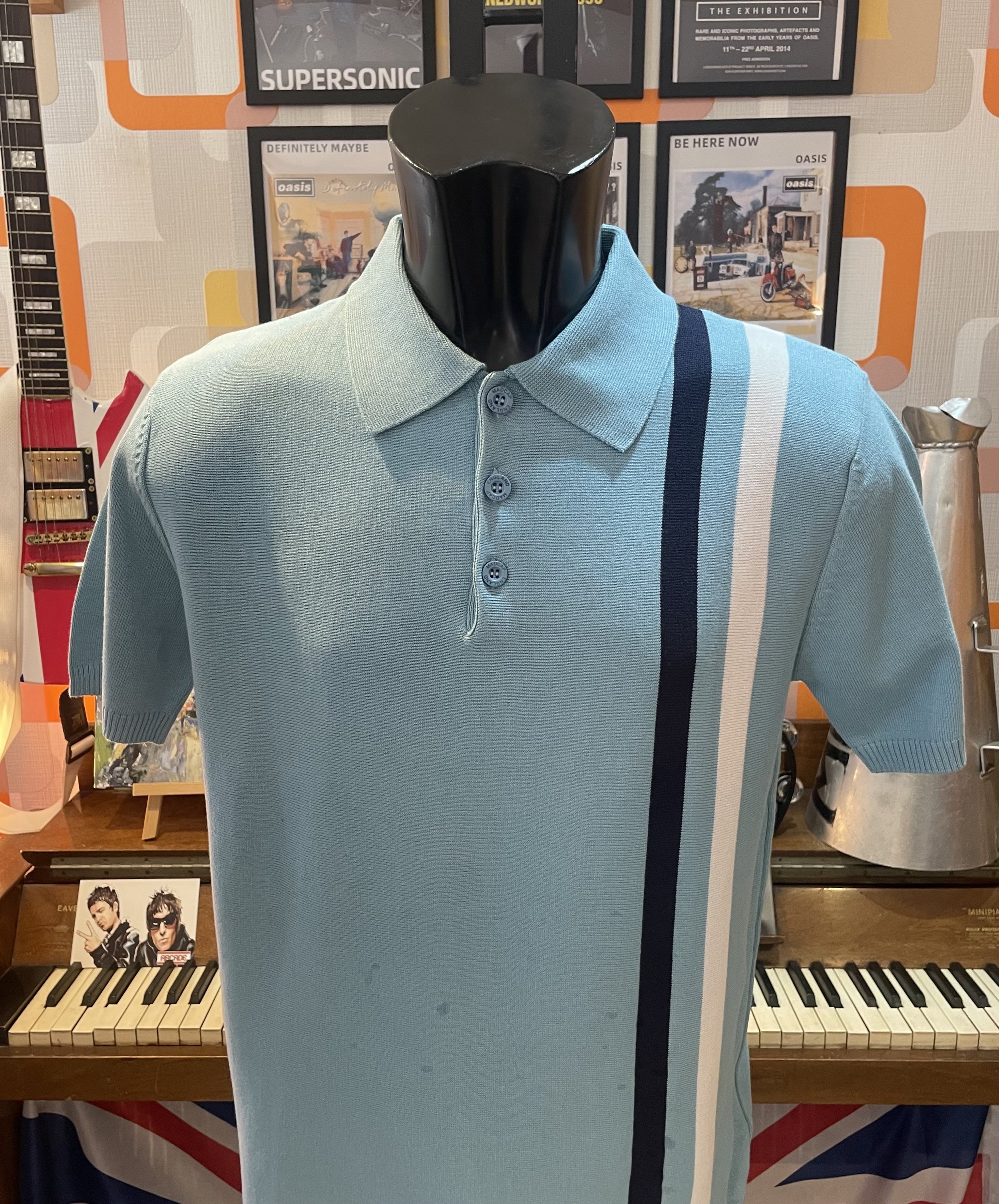 MADCAP Racing-Stripe Knit Polo- AIR BLUE