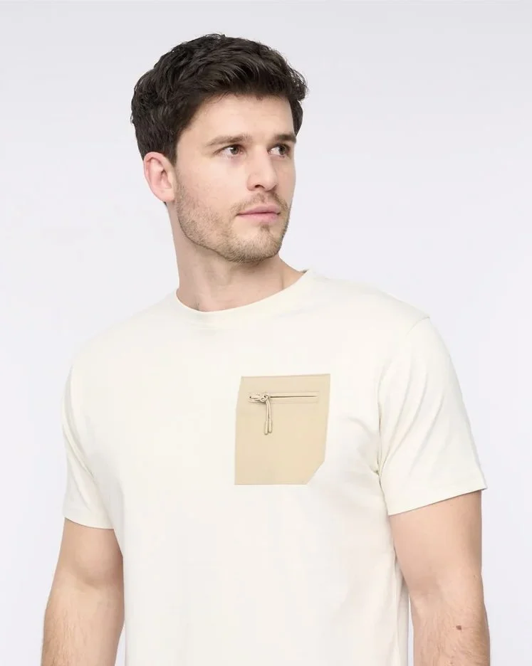 "ARCADIAN" Crew Neck Pocket Tee- ECRU