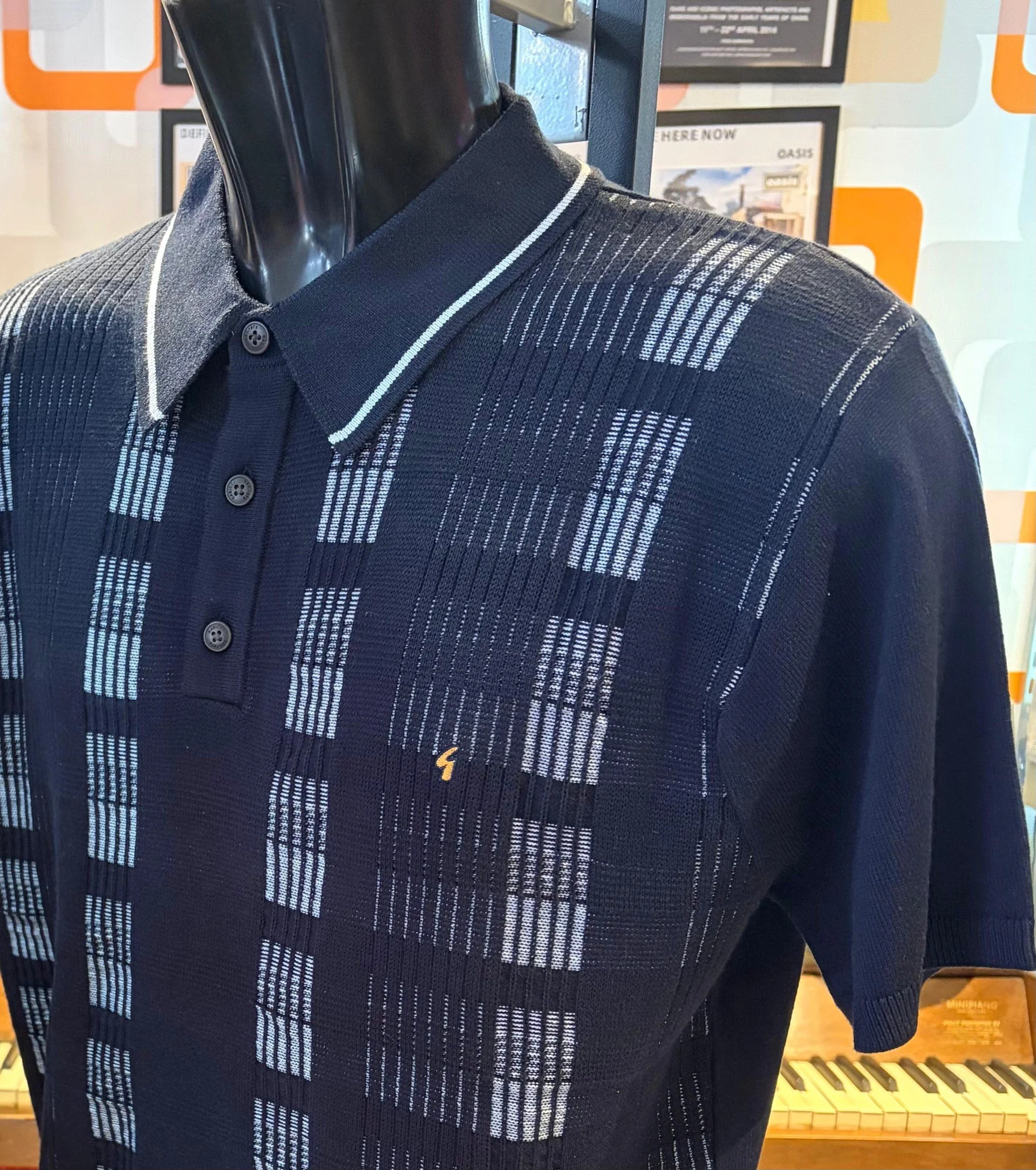 GABICCI COLLEZIONE Check Knit Polo - NAVY