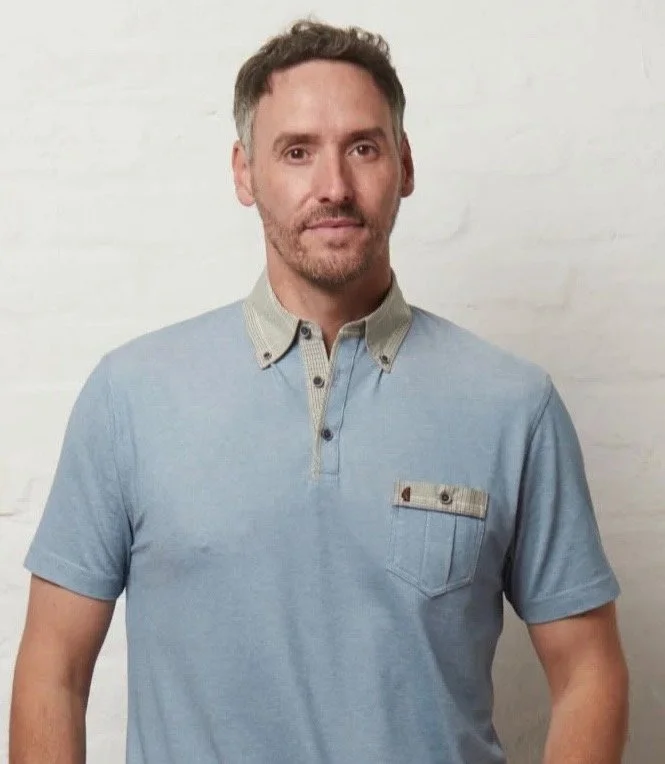 SIZE M ONLY- GABICCI COLLEZIONE Button Down Polo- SKY BLUE