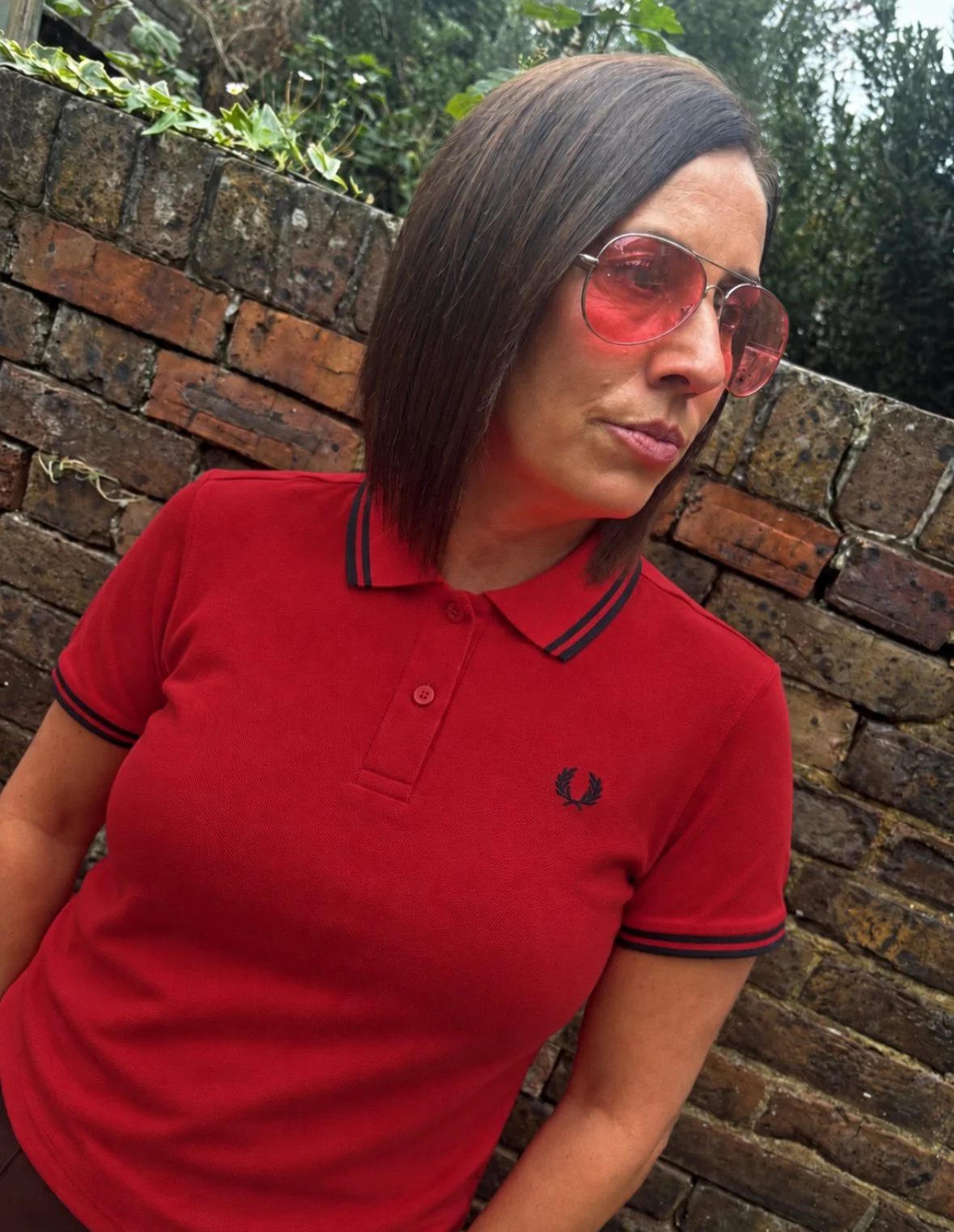 FRED PERRY Twin-Tipped Polo- RED ROSE/NAVY