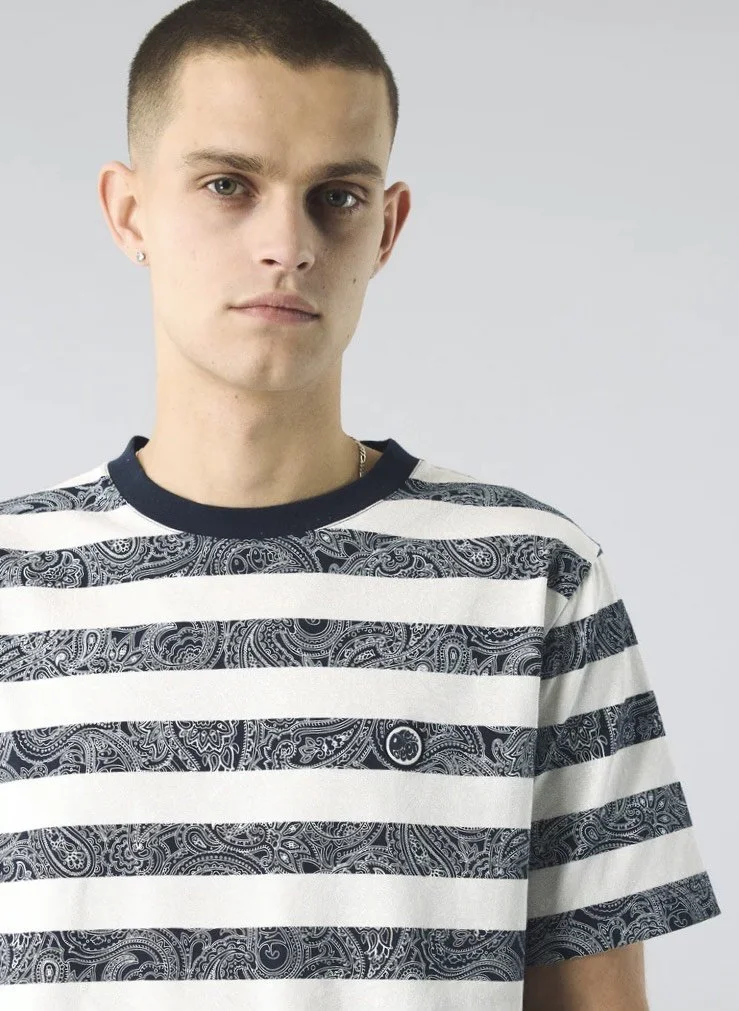 PRETTY GREEN Premium Stripe Paisley Tee- NAVY