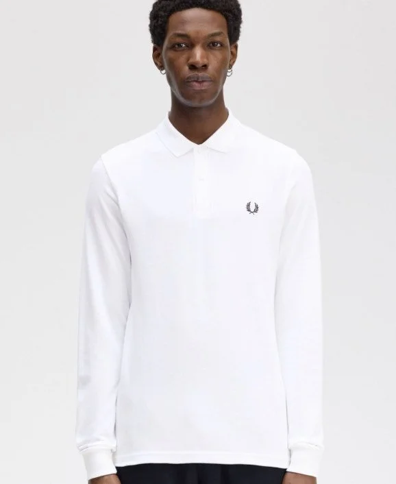FRED PERRY Long Sleeved Polo -WHITE