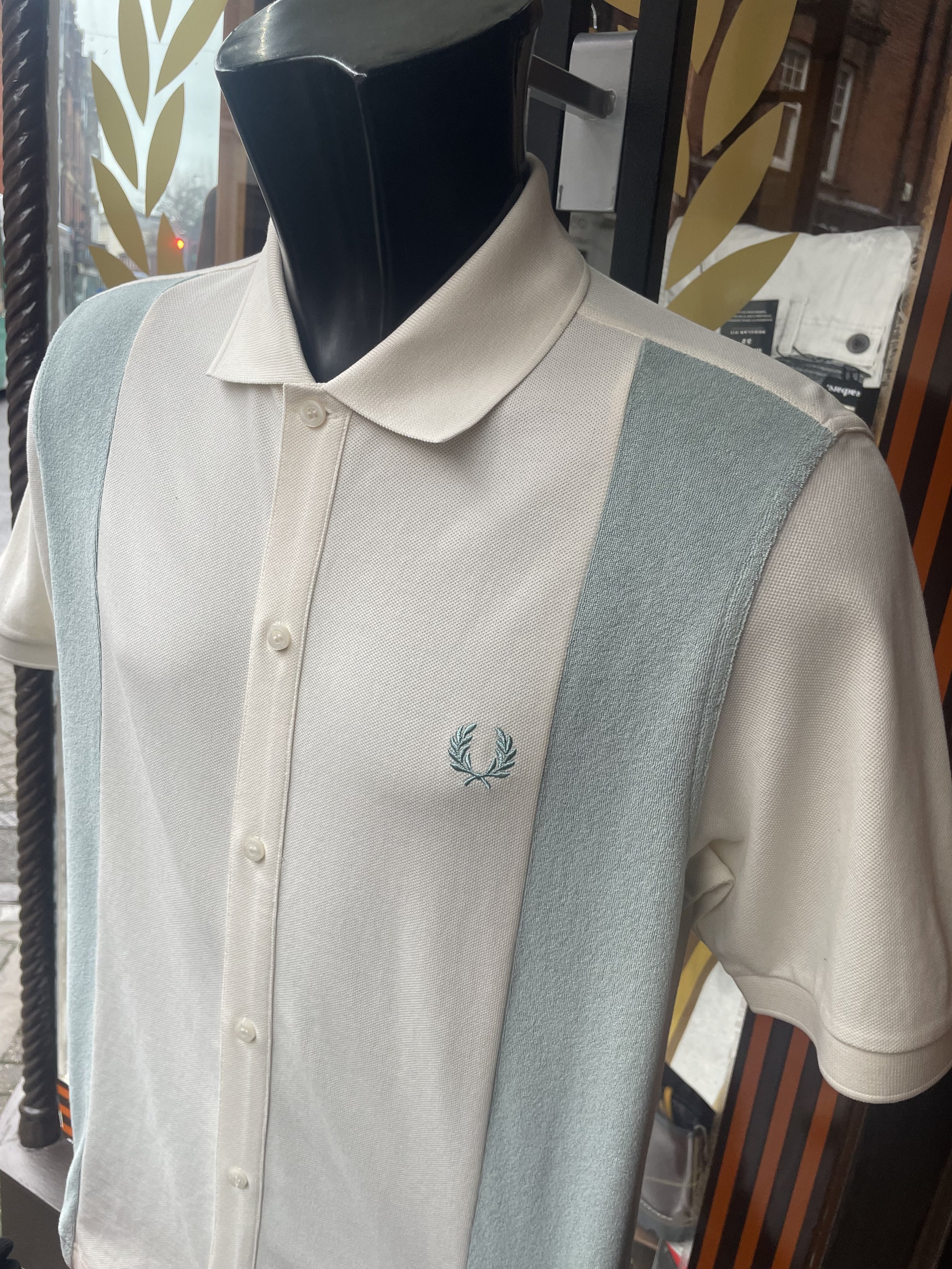SIZE MEDIUM ONLY- FRED PERRY Premium Towelling Panel Shirt- ECRU