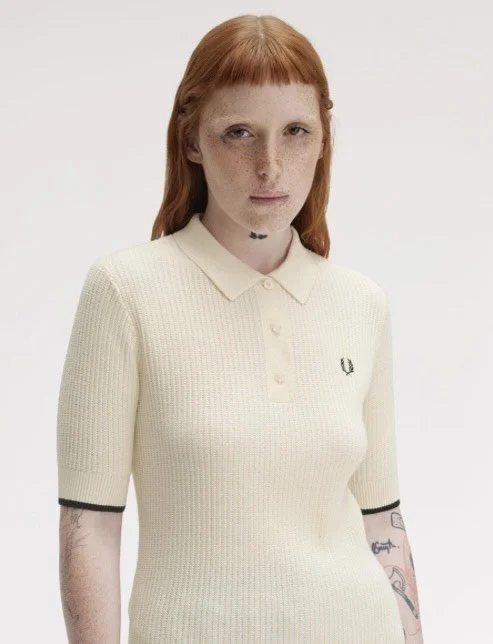 SIZE 8 & 14 ONLY-FRED PERRY Premium Mesh Knit Polo- SILKY PEACH