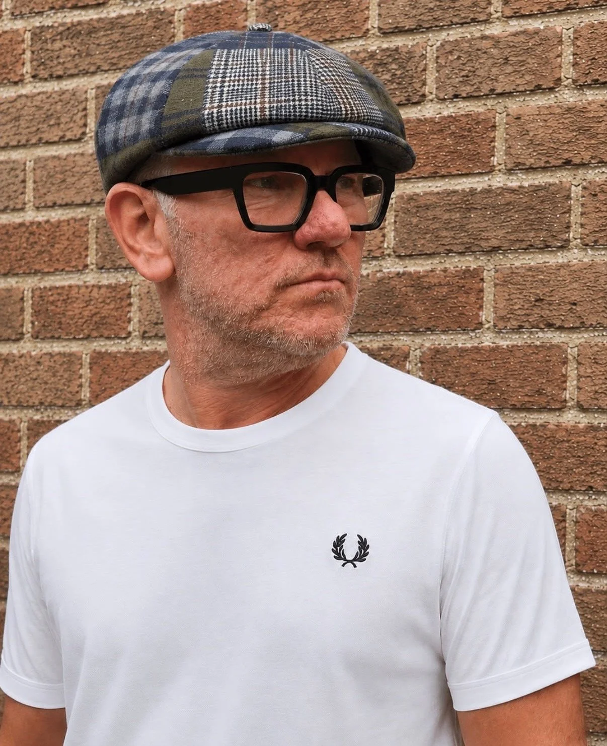 "VINNIE" Patchwork Check Baker Boy Cap- NAVY