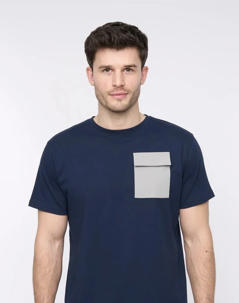 "ARCADIAN" Crew Neck Pocket Tee- NAVY